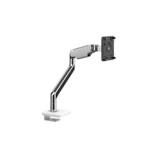 M2.1 Monitor Arm with 30mm Sliding Desk Clamp Mount, Polished Aluminium with White Trim