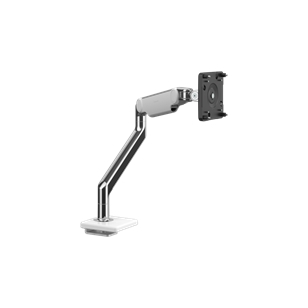 M2.1 Monitor Arm with 18mm Sliding Desk Clamp Mount, Polished Aluminium with White Trim