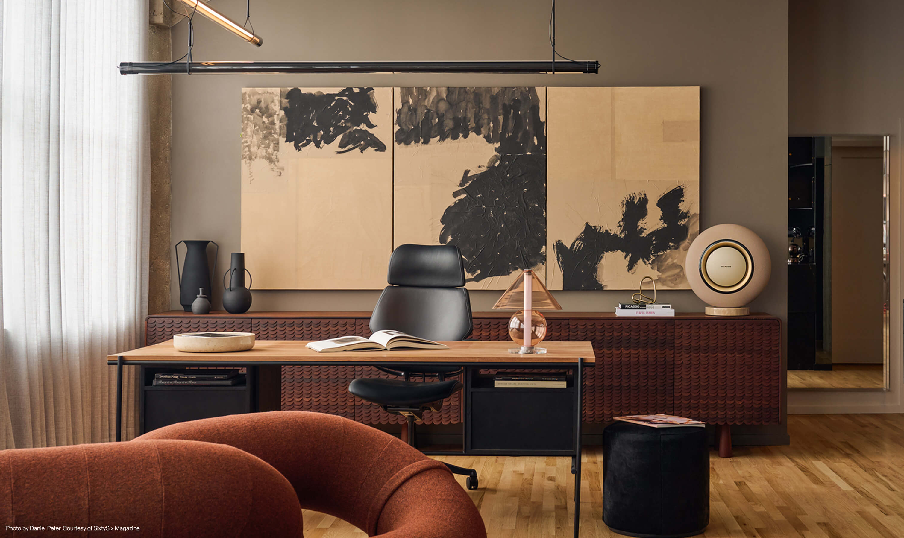 Freedom Headrest in leather textile in a luxury home office setting