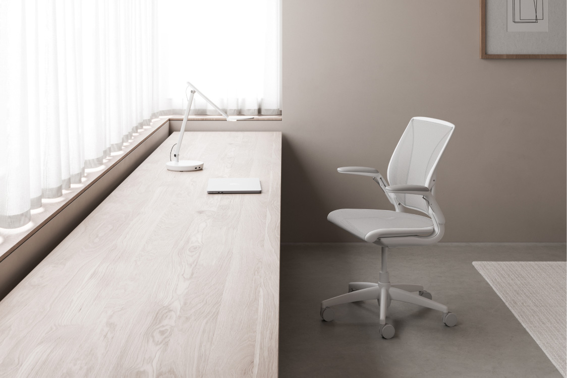 White World Chair in White Pinstripe Mesh